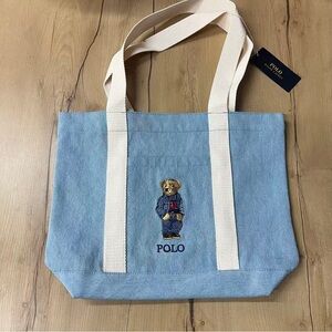 Polo by Ralph Lauren Light Blue Bear Tote with Cream Straps